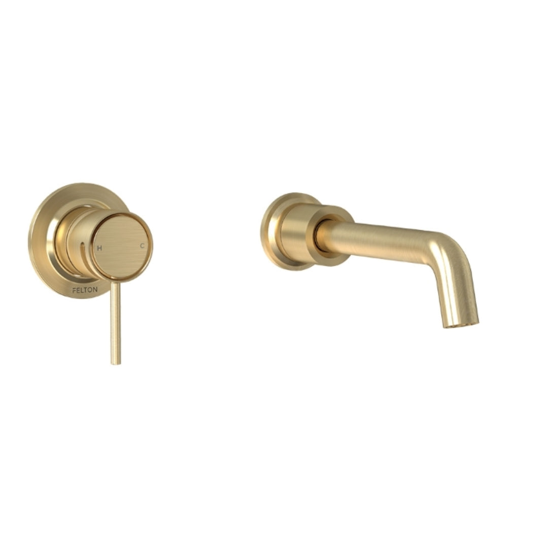 FELTON TATE WALL MOUNTED BASIN / BATH MIXER BRUSHED GOLD 220MM