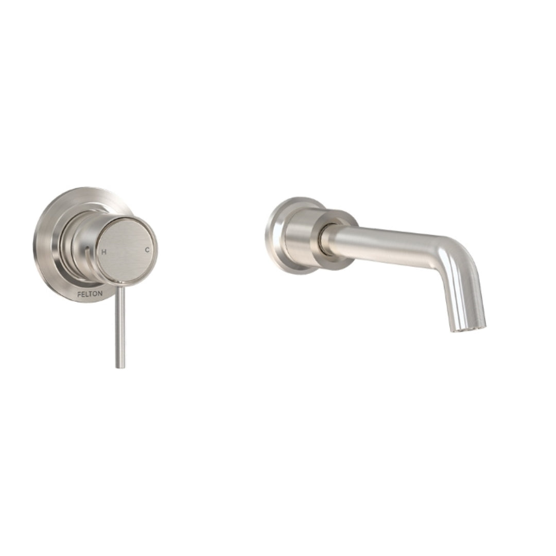 FELTON TATE WALL MOUNTED BASIN / BATH MIXER BRUSHED NICKEL 220MM