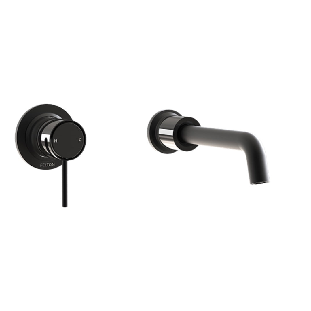 FELTON TATE WALL MOUNTED BASIN / BATH MIXER BLACK AND GLOSS BLACK 180MM