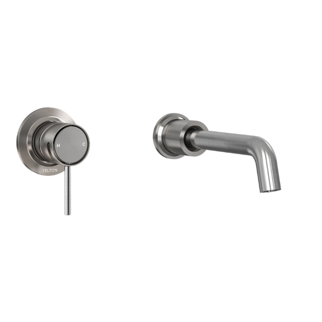 FELTON TATE WALL MOUNTED BASIN / BATH MIXER 180MM GUN METAL