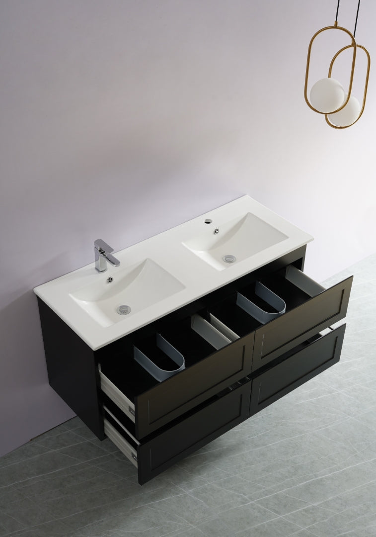 CETO FREMANTLE MATTE BLACK 1200MM DOUBLE BOWL WALL HUNG VANITY