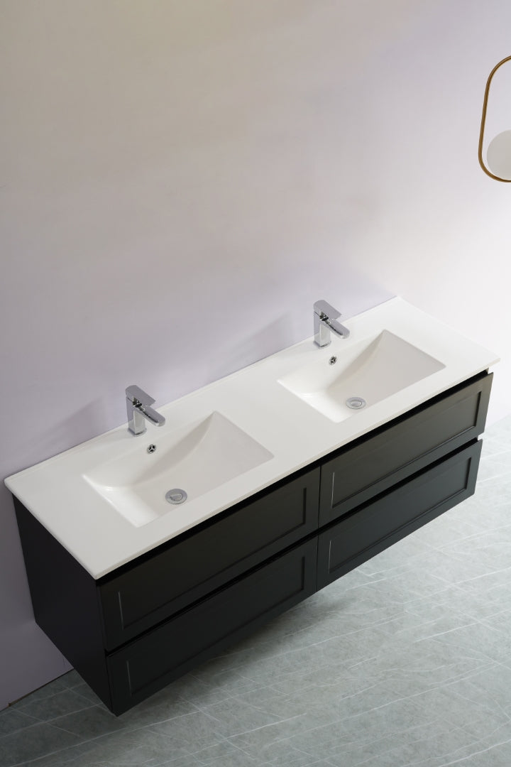 CETO FREMANTLE MATTE BLACK 1500MM DOUBLE BOWL WALL HUNG VANITY