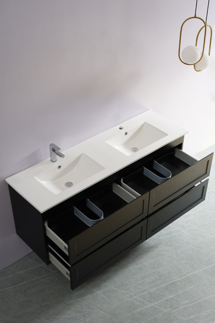 CETO FREMANTLE MATTE BLACK 1500MM DOUBLE BOWL WALL HUNG VANITY