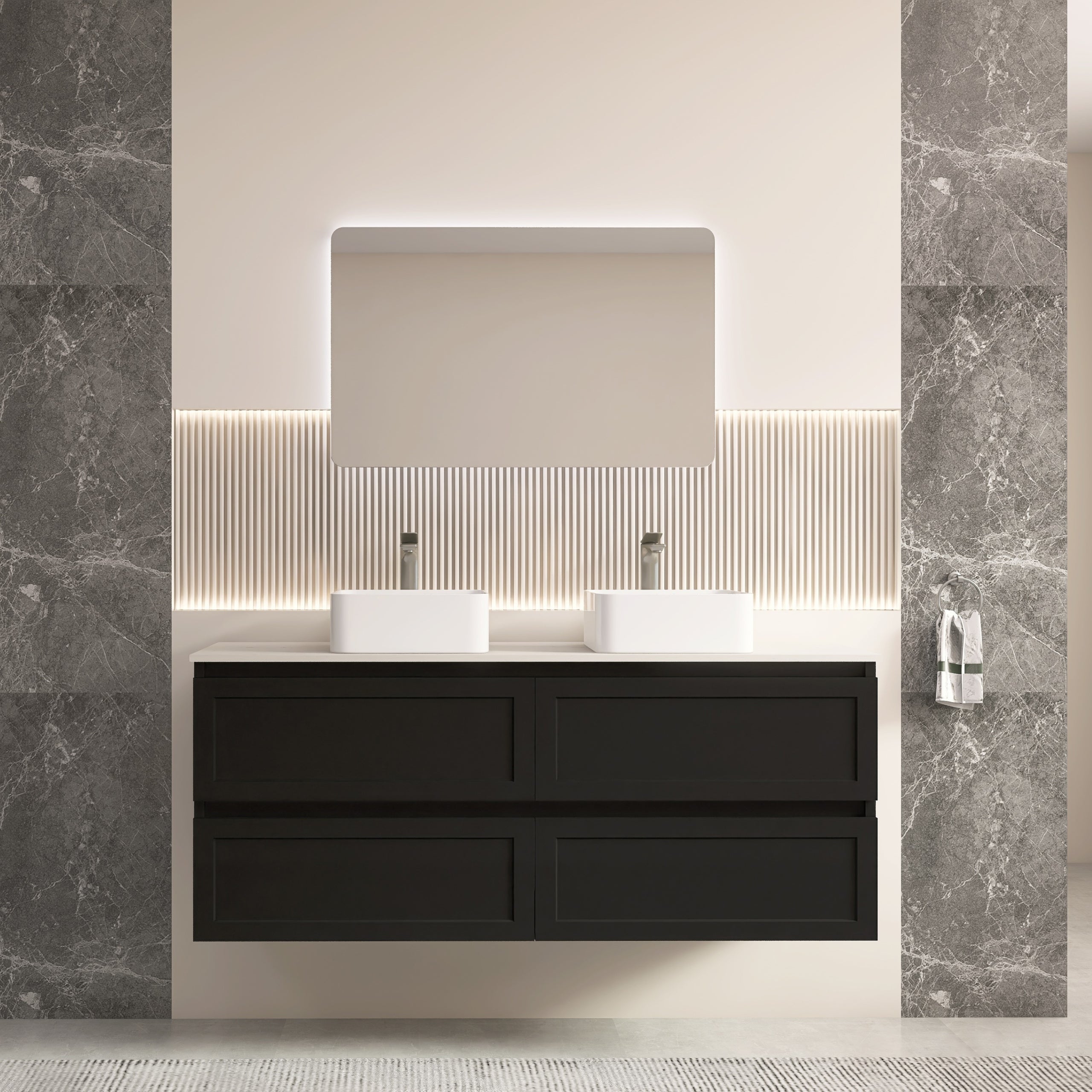 CETO FREMANTLE MATTE BLACK 1500MM DOUBLE BOWL WALL HUNG VANITY