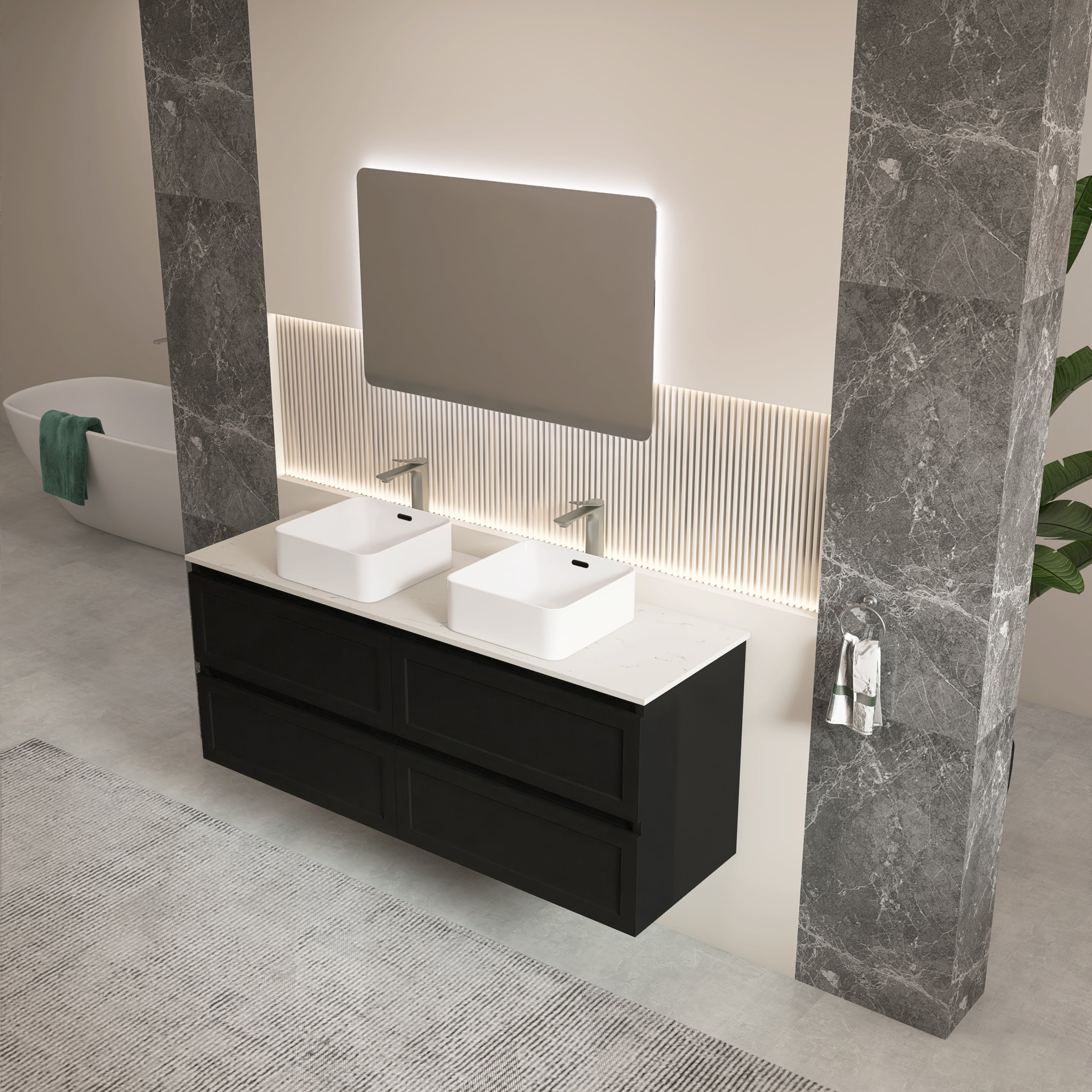 CETO FREMANTLE MATTE BLACK 1500MM DOUBLE BOWL WALL HUNG VANITY