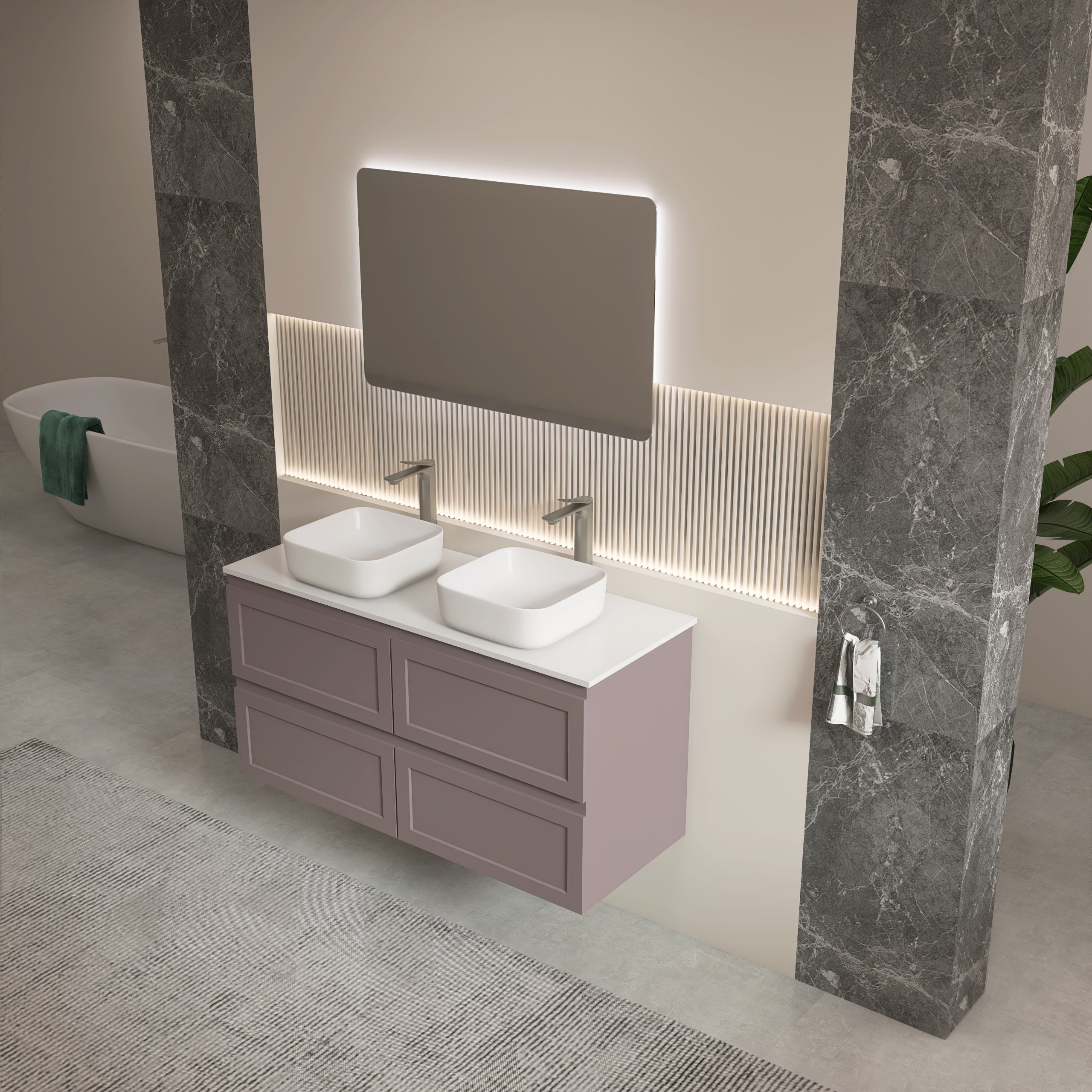 CETO FREMANTLE MATTE GREY 1200MM DOUBLE BOWL WALL HUNG VANITY