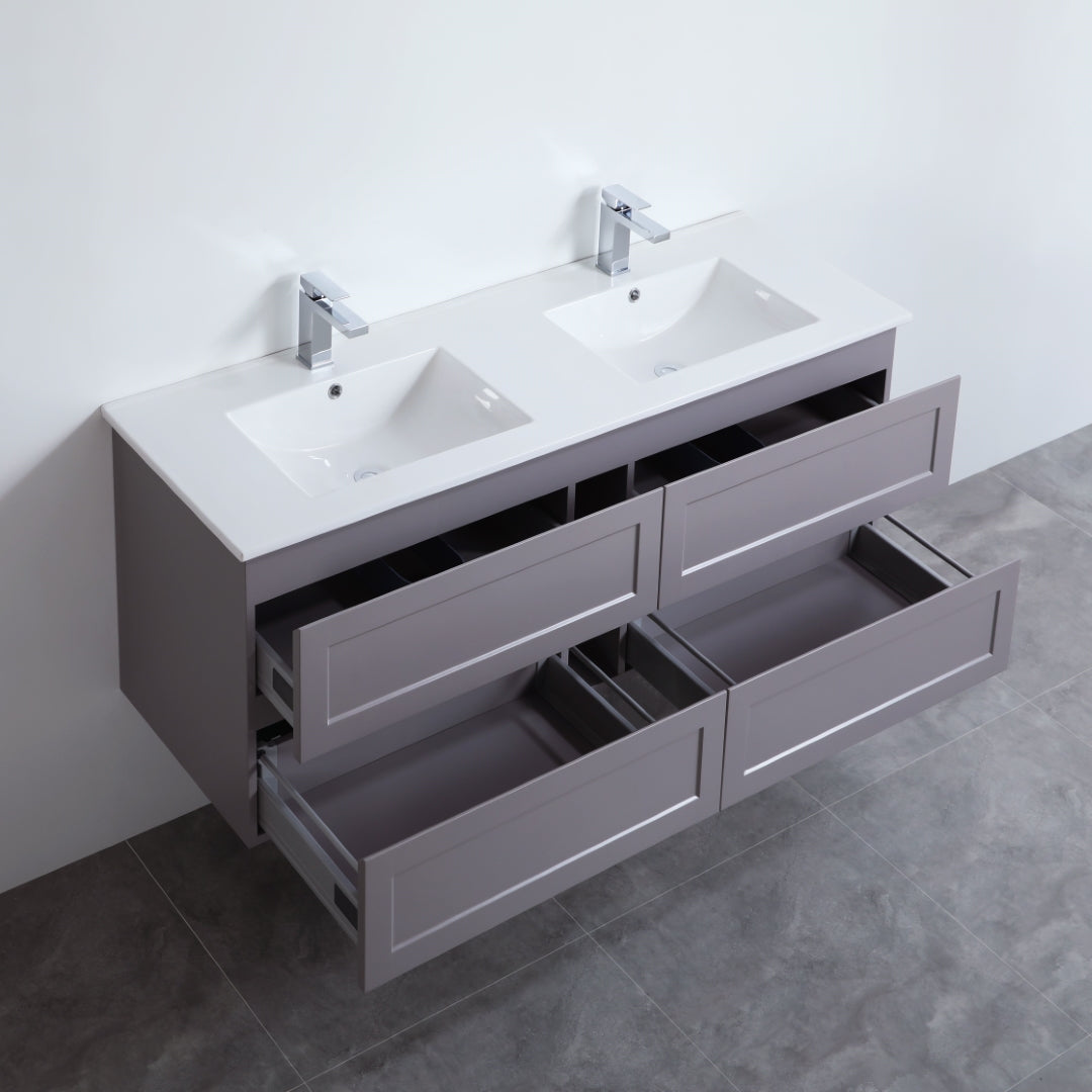 CETO FREMANTLE MATTE GREY 1500MM DOUBLE BOWL WALL HUNG VANITY