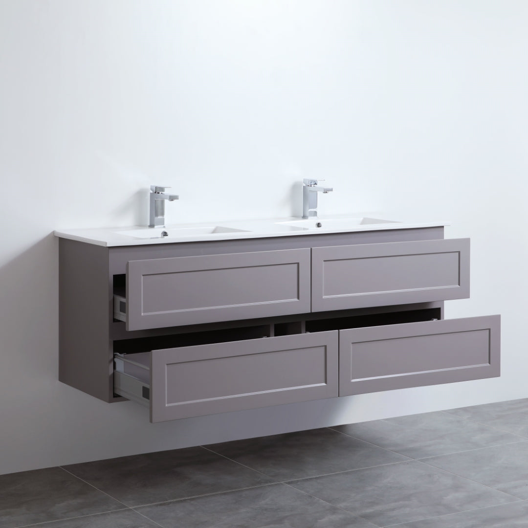 CETO FREMANTLE MATTE GREY 1500MM DOUBLE BOWL WALL HUNG VANITY