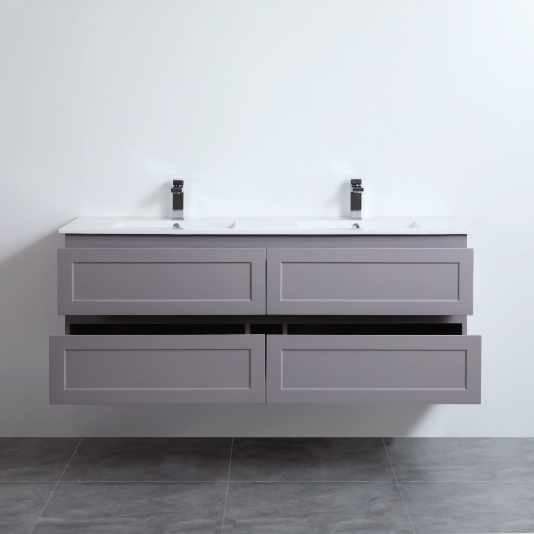 CETO FREMANTLE MATTE GREY 1500MM DOUBLE BOWL WALL HUNG VANITY