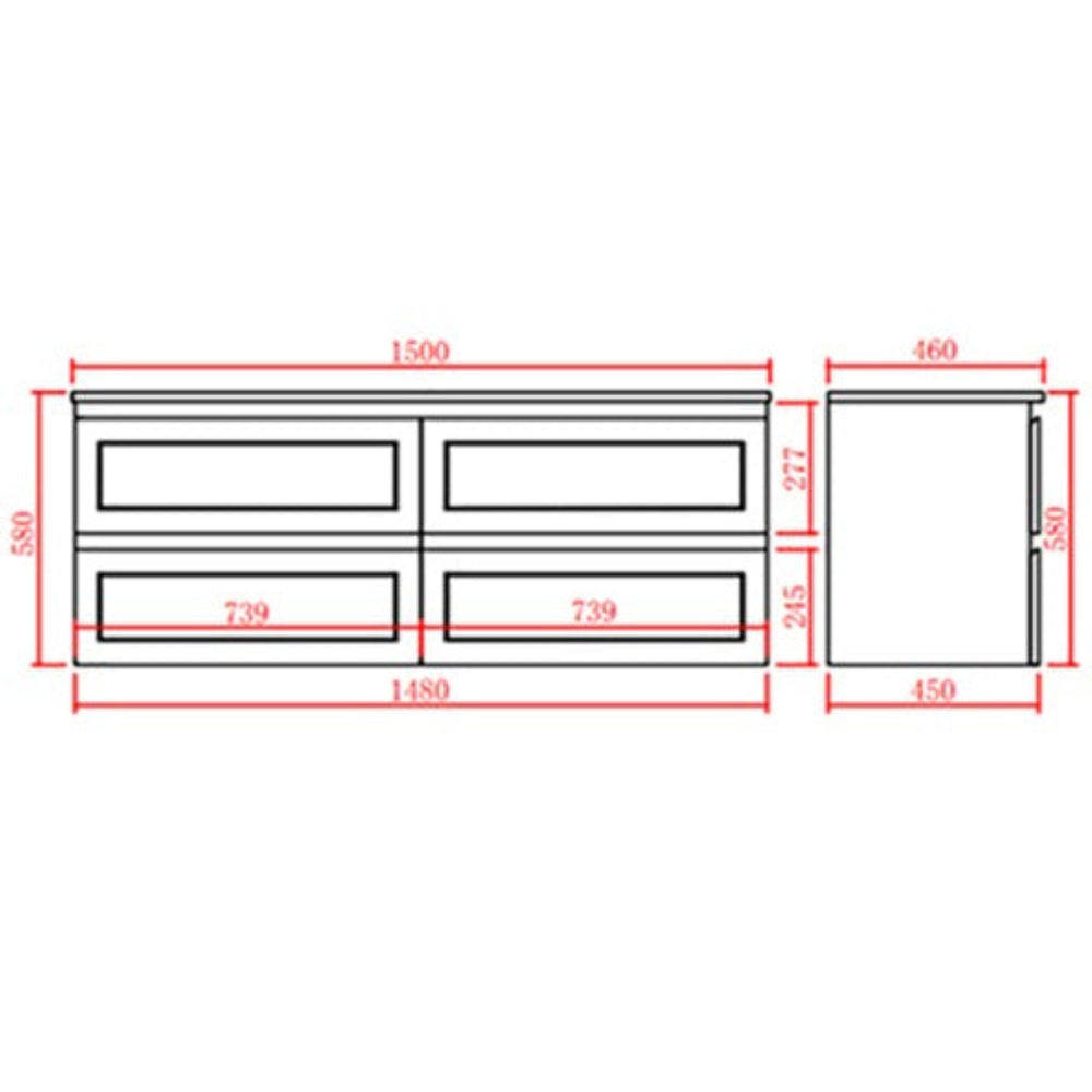 CETO FREMANTLE MATTE GREY 1500MM SINGLE BOWL WALL HUNG VANITY