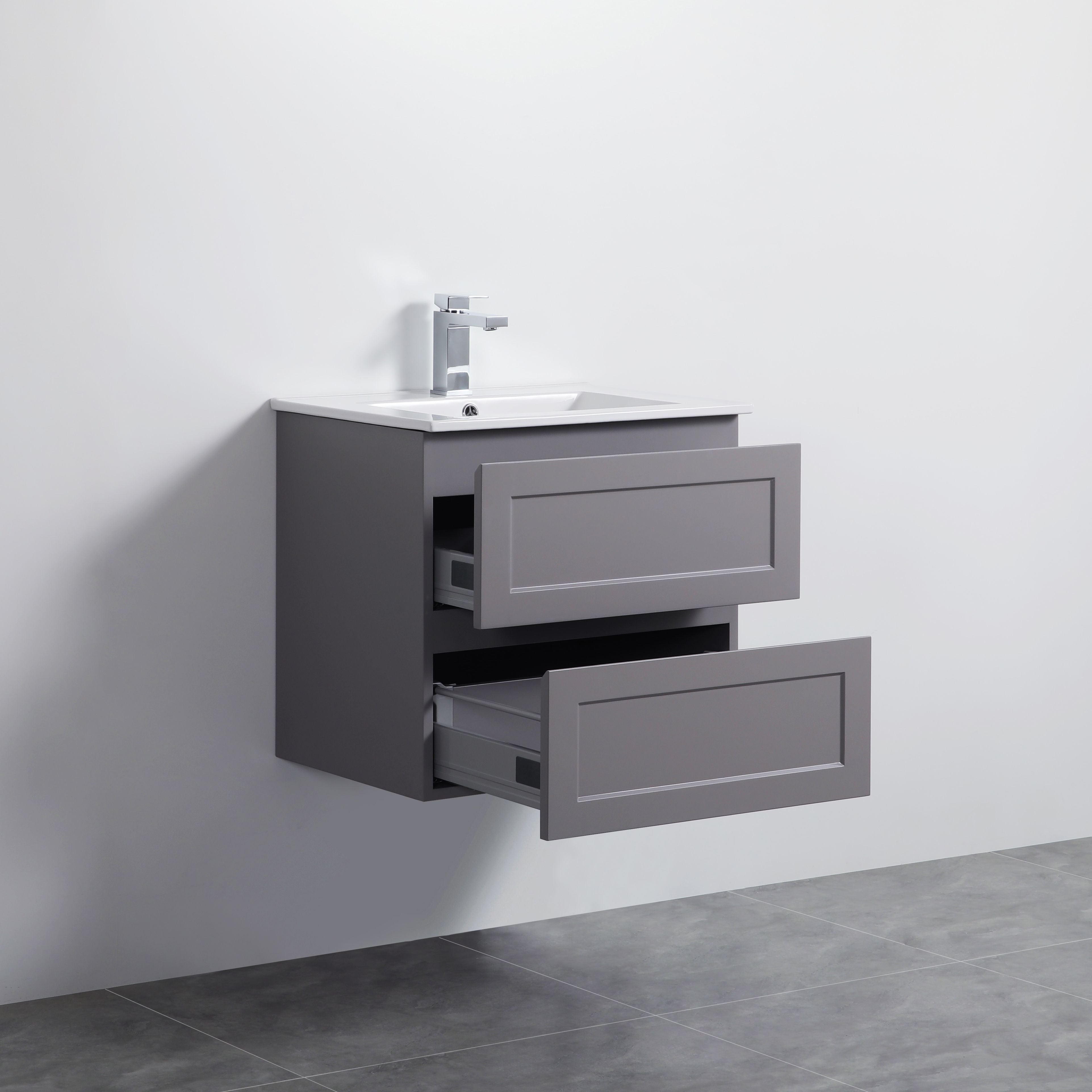 CETO FREMANTLE MATTE GREY 600MM SINGLE BOWL WALL HUNG VANITY