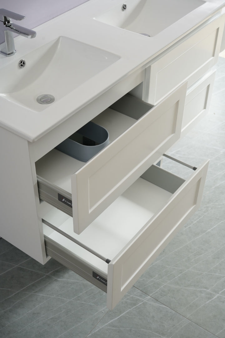 CETO FREMANTLE MATTE WHITE 1200MM DOUBLE BOWL WALL HUNG VANITY