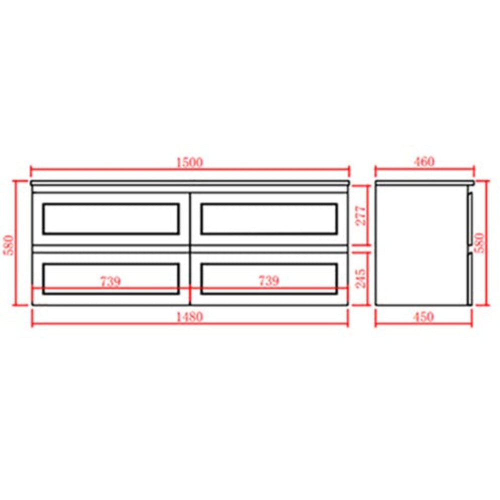 CETO FREMANTLE MATTE WHITE 1500MM SINGLE BOWL WALL HUNG VANITY
