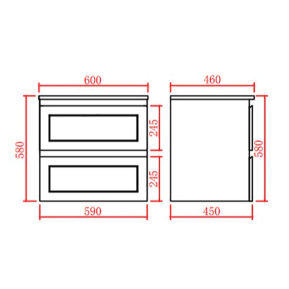 CETO FREMANTLE MATTE WHITE 600MM SINGLE BOWL WALL HUNG VANITY