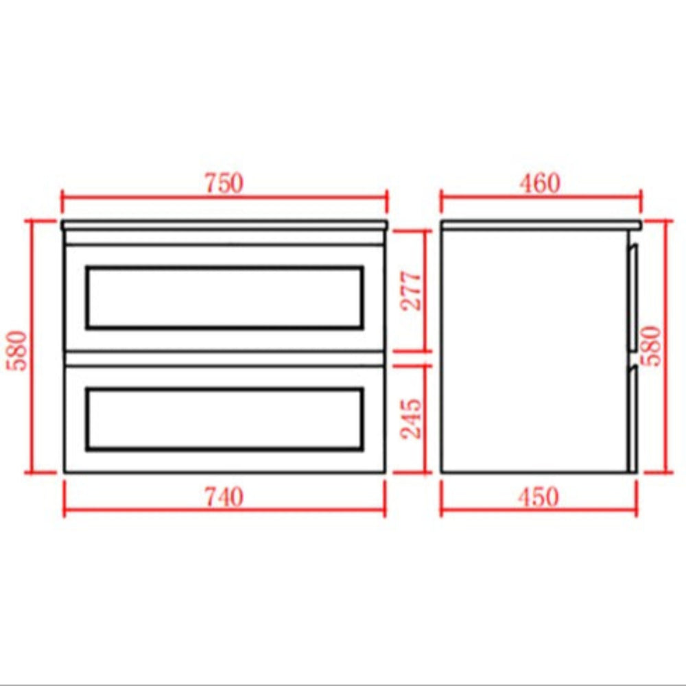 CETO FREMANTLE MATTE WHITE 750MM SINGLE BOWL WALL HUNG VANITY