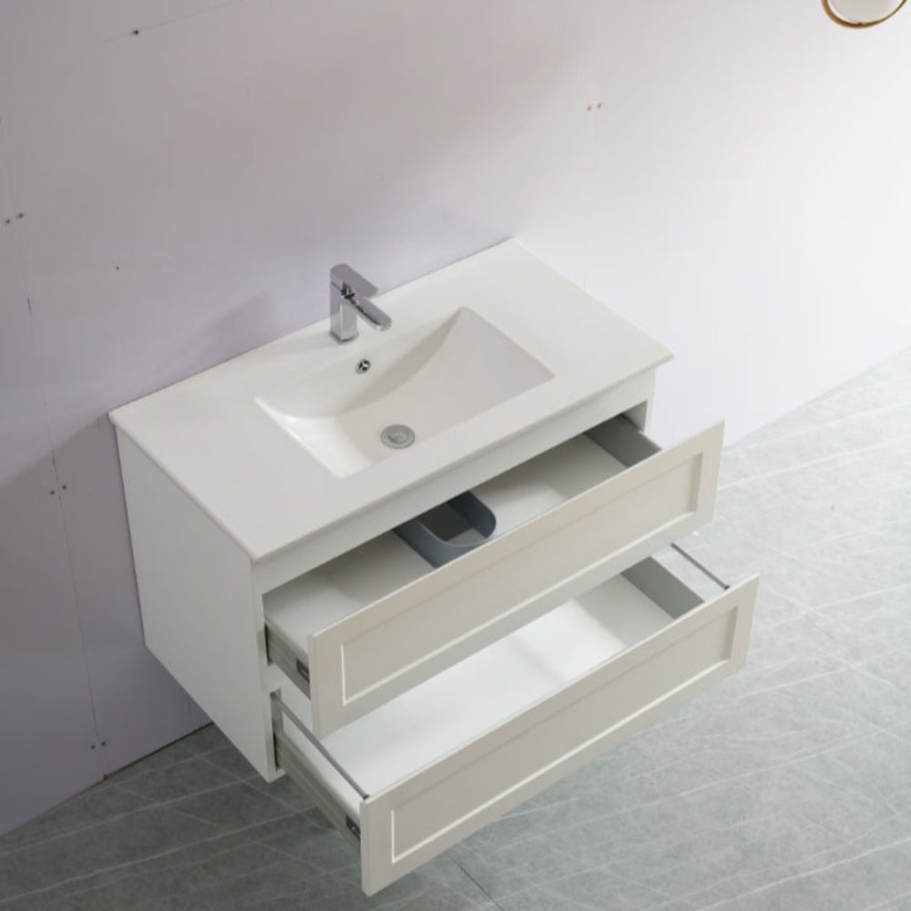 CETO FREMANTLE MATTE WHITE 900MM SINGLE BOWL WALL HUNG VANITY