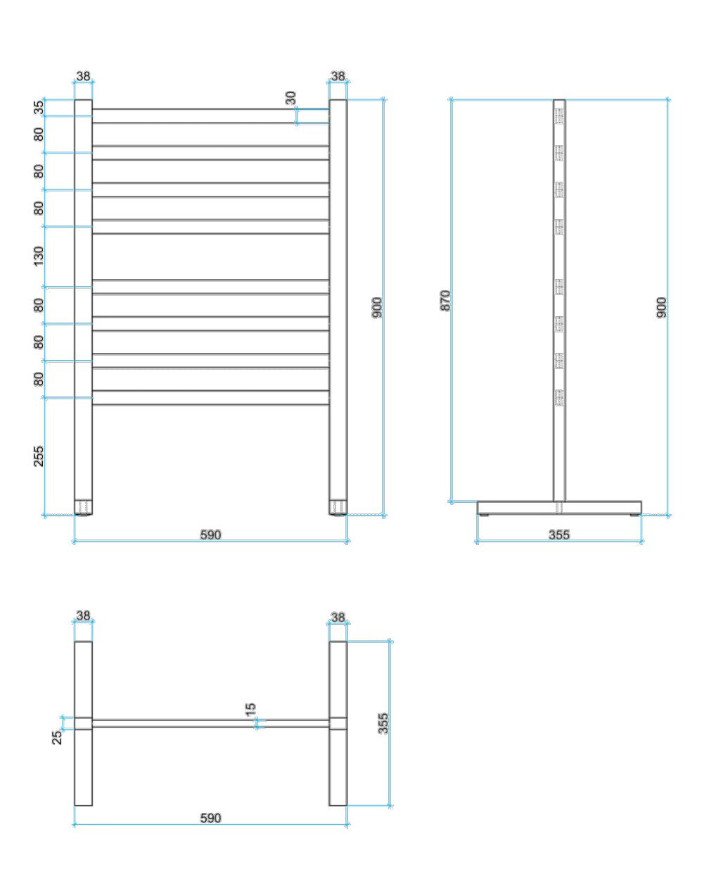 THERMOGROUP STRAIGHT FLAT FREE-STANDING HEATED TOWEL RAIL 590MM