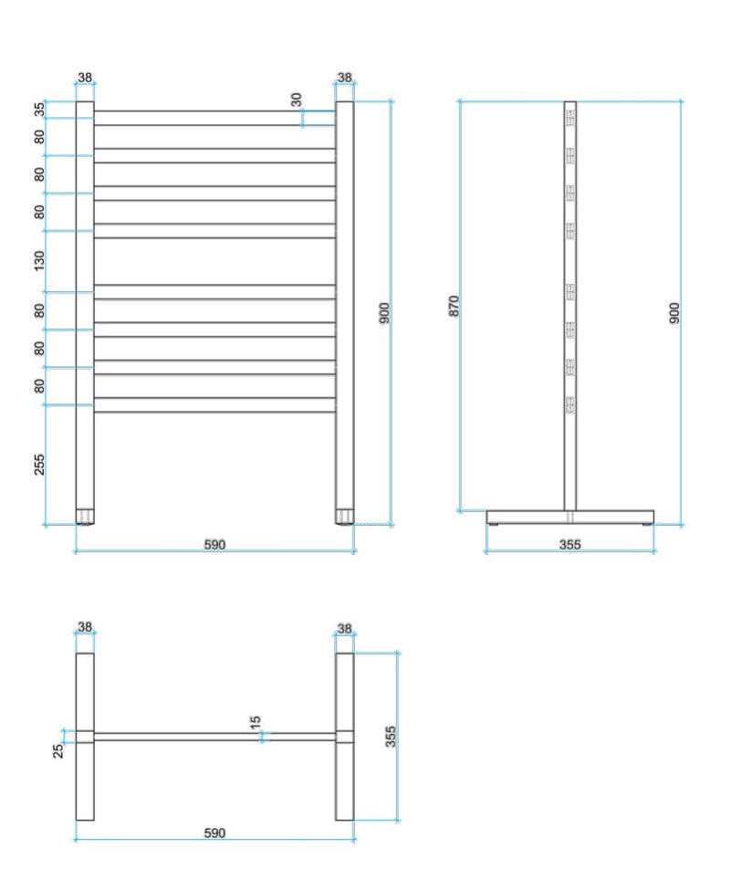 THERMOGROUP FS55E STRAIGHT FLAT FREE-STANDING HEATED TOWEL RAIL 590MM