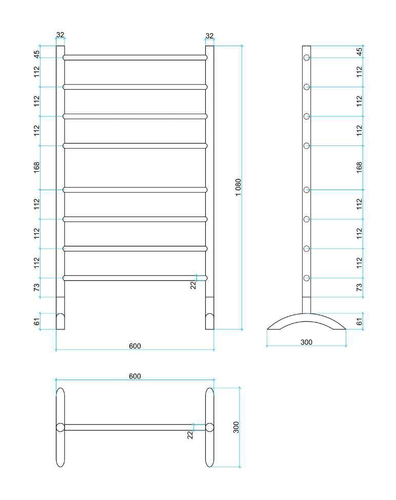 THERMOGROUP  STRAIGHT ROUND FREE-STANDING HEATED TOWEL RAIL 600MM