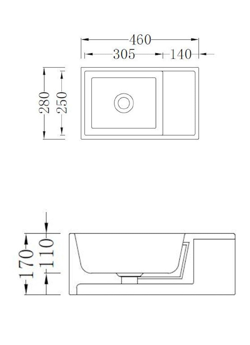 GALLARIA AMATO WALL HUNG STONE BASIN WHITE 460MM