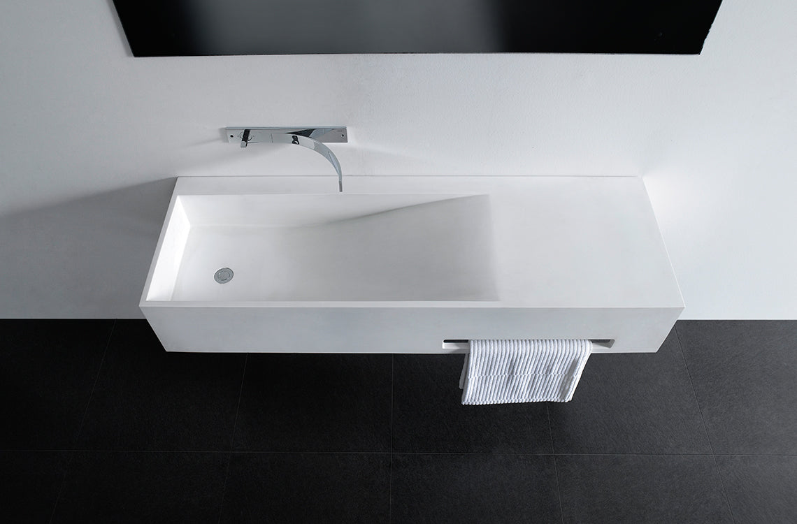 GALLARIA PLANIO RECTANGULAR WALL HUNG STONE BASIN WHITE 1480MM