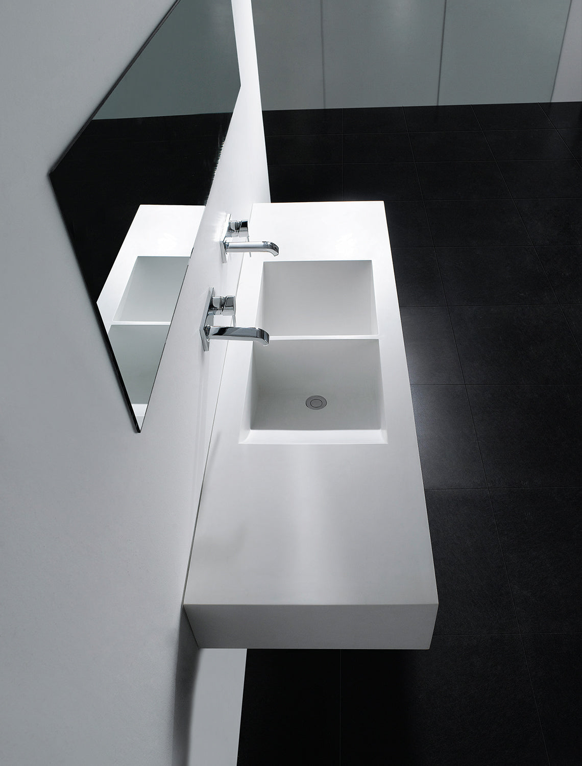 GALLARIA AMO RECTANGULAR WALL HUNG STONE BASIN WHITE 1600MM