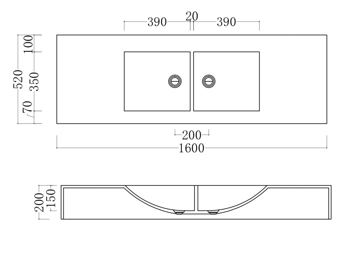 GALLARIA AMO RECTANGULAR WALL HUNG STONE BASIN WHITE 1600MM