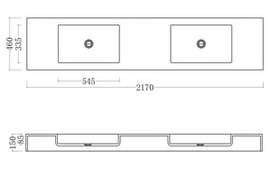 GALLARIA FORENZO RECTANGULAR WALL HUNG STONE BASIN WHITE 2170MM