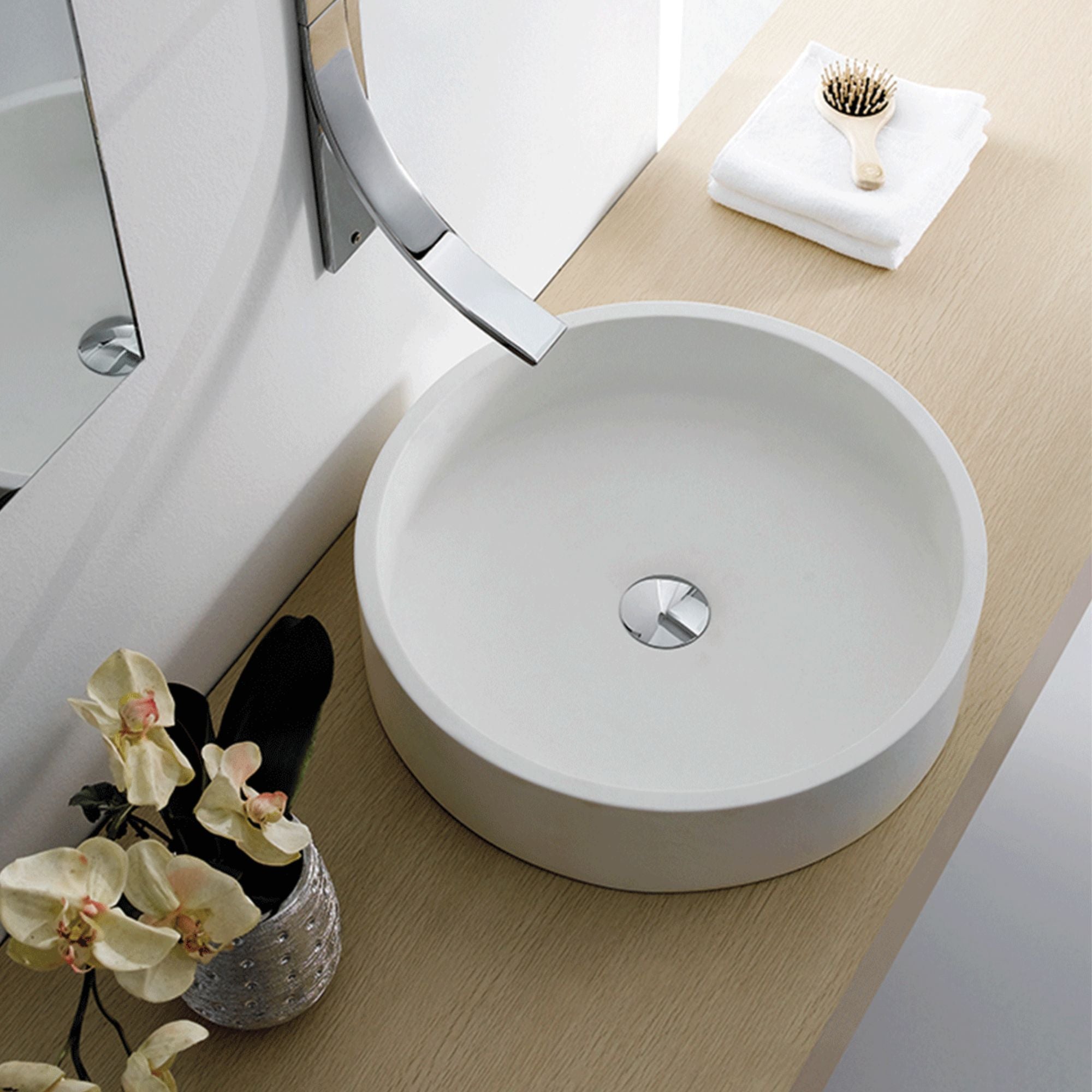 GALLARIA TERO ROUND ABOVE COUNTER STONE BASIN WHITE 495MM