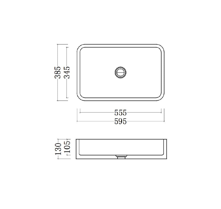 GALLARIA CINA RECTANGULAR ABOVE COUNTER STONE BASIN WHITE 596MM