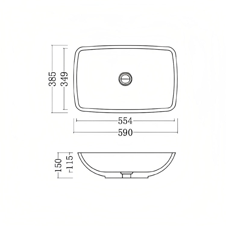 GALLARIA ROGA RECTANGULAR ABOVE COUNTER STONE BASIN WHITE 590MM