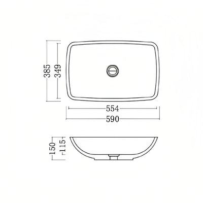 GALLARIA ROGA RECTANGULAR ABOVE COUNTER STONE BASIN WHITE 590MM