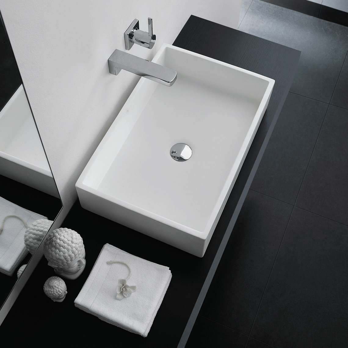 GALLARIA BIANCA RECTANGULAR ABOVE COUNTER STONE BASIN WHITE 565MM