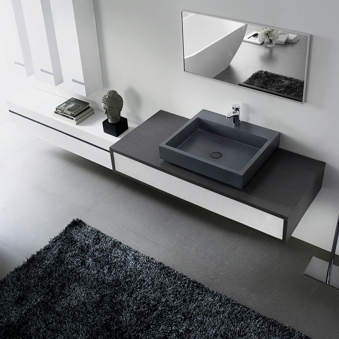 GALLARIA LEVI RECTANGULAR ABOVE COUNTER STONE BASIN BLACK 600MM