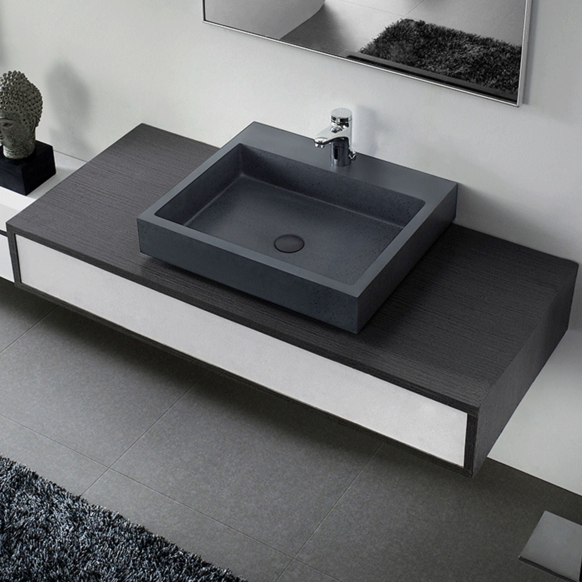 GALLARIA LEVI RECTANGULAR ABOVE COUNTER STONE BASIN BLACK 600MM