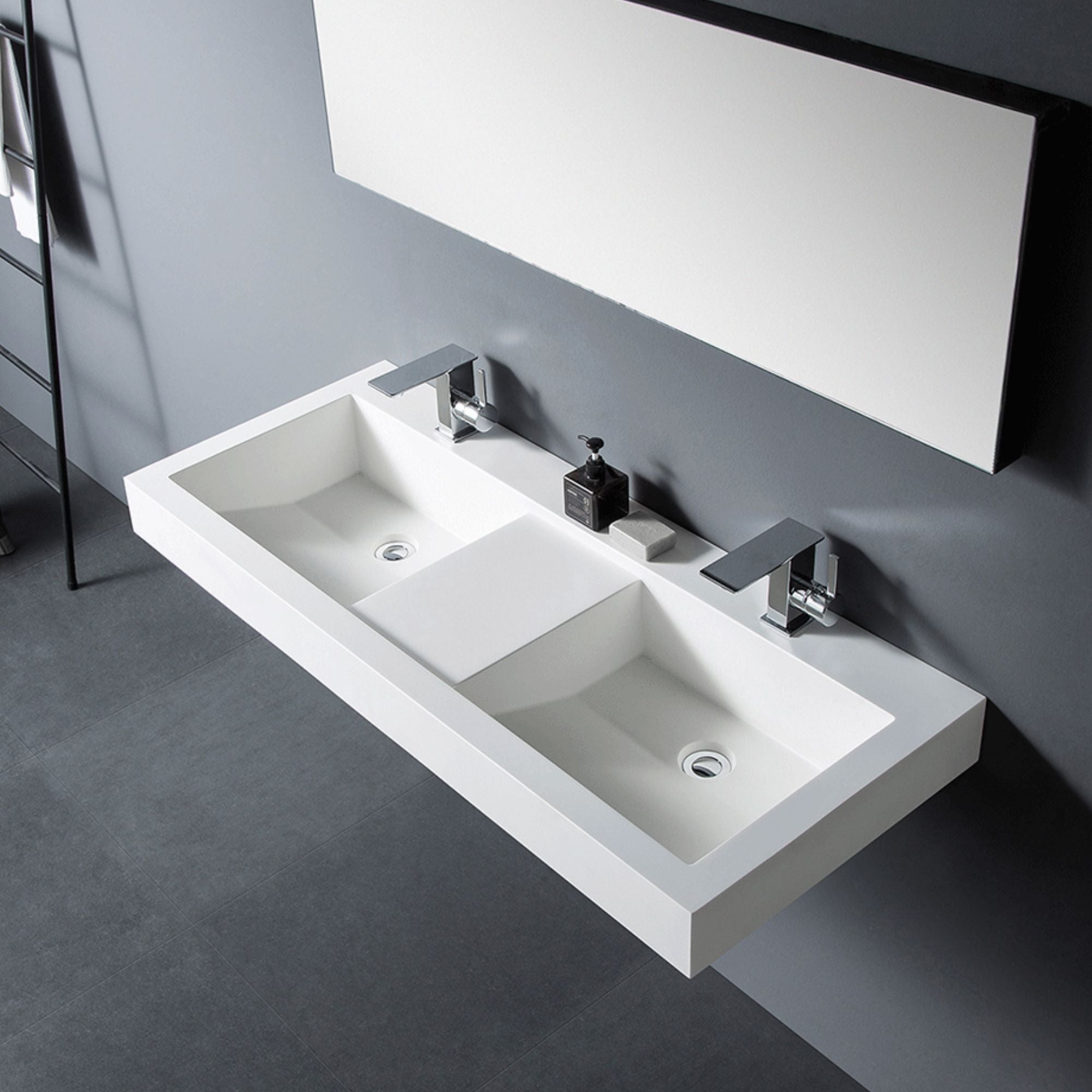 GALLARIA OZZA WALL HUNG STONE BASIN WHITE 1200MM