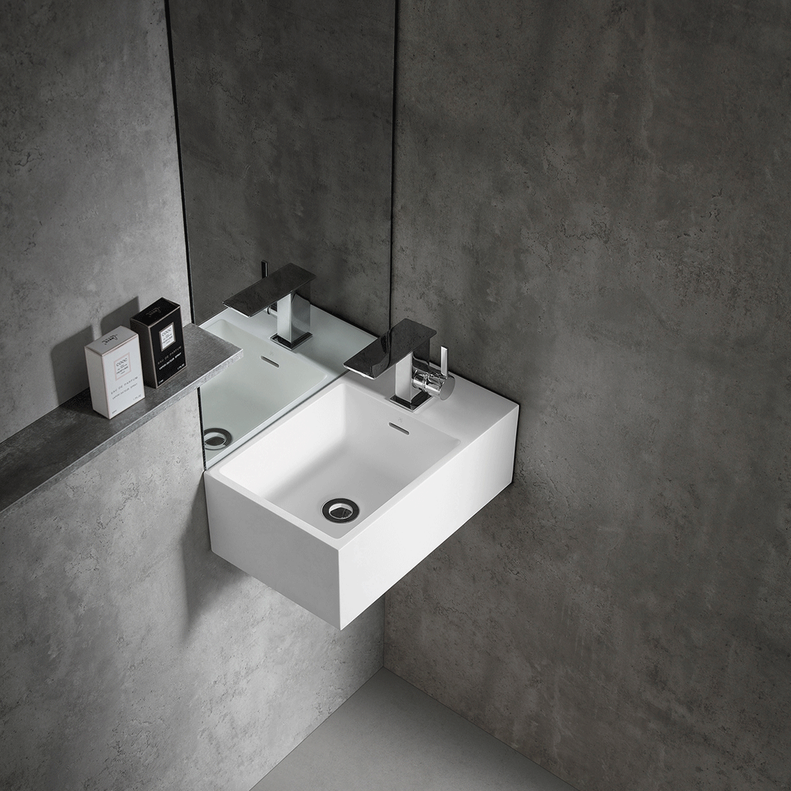 GALLARIA AMATO WALL HUNG STONE BASIN WHITE 460MM