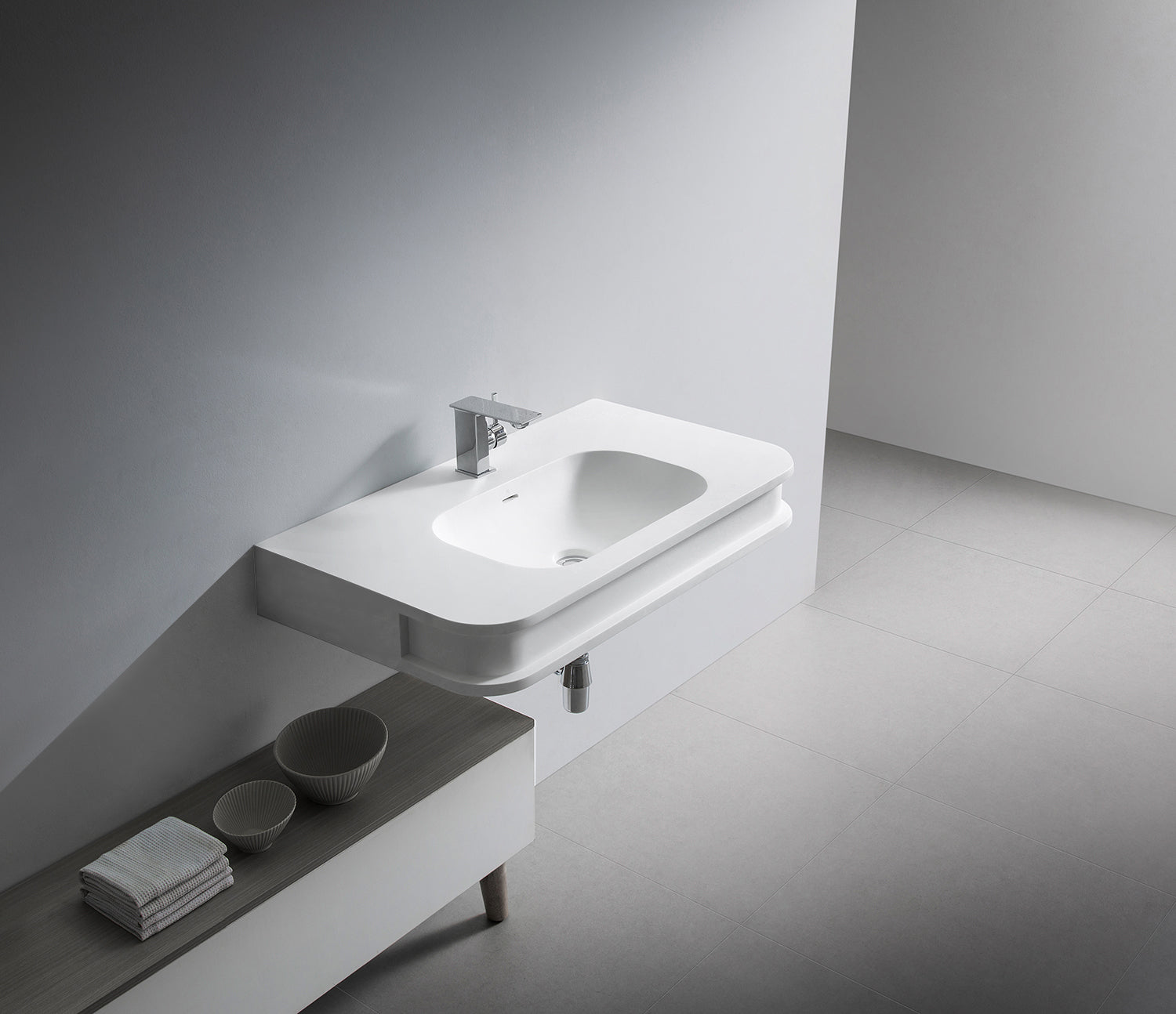 GALLARIA PARO WALL HUNG STONE BASIN WHITE 895MM