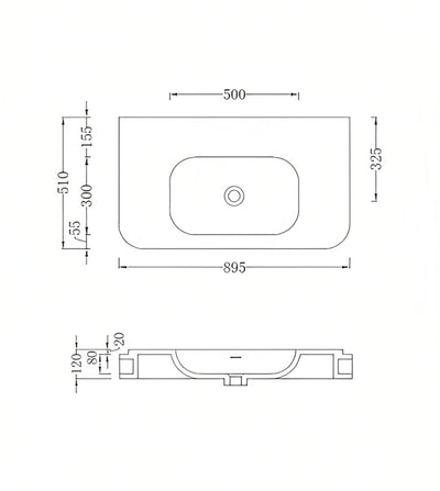GALLARIA PARO WALL HUNG STONE BASIN WHITE 895MM