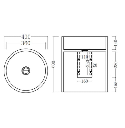 GALLARIA BOLA ROUND WALL HUNG STONE BASIN WHITE 400MM X 600MM