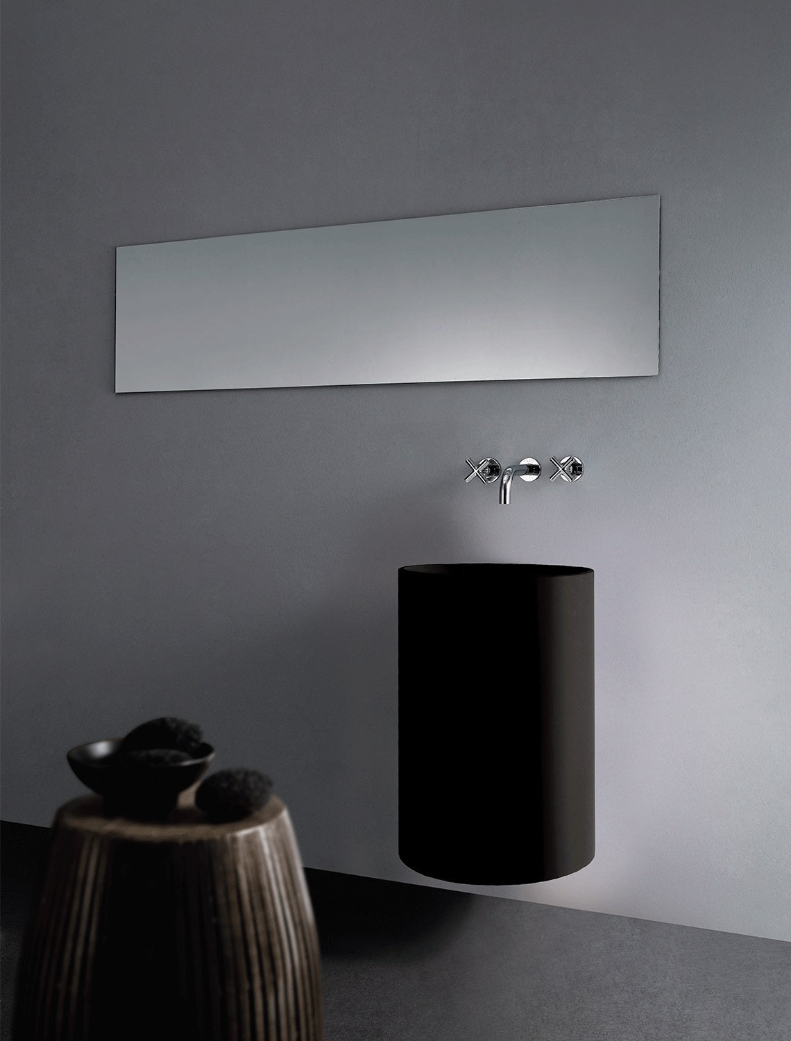 GALLARIA ALTA WALL HUNG STONE BASIN BLACK 495MM X 600MM