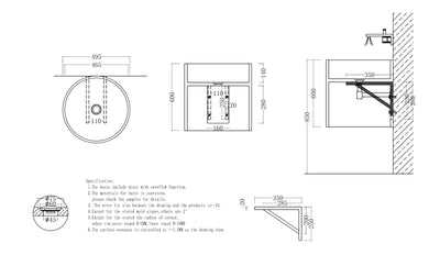 GALLARIA ALTA WALL HUNG STONE BASIN WHITE 495MM X 600MM