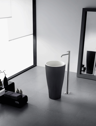 GALLARIA OVALO FREESTANDING PEDESTAL STONE BASIN BLACK & WHITE 450MM