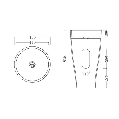 GALLARIA OVALO FREESTANDING PEDESTAL STONE BASIN BLACK & WHITE 450MM