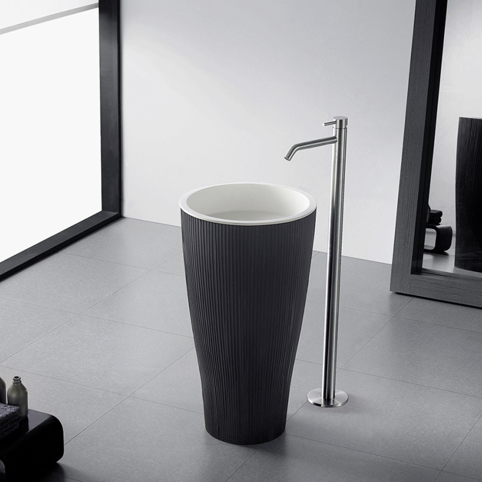 GALLARIA OVALO FREESTANDING PEDESTAL STONE BASIN BLACK & WHITE 450MM