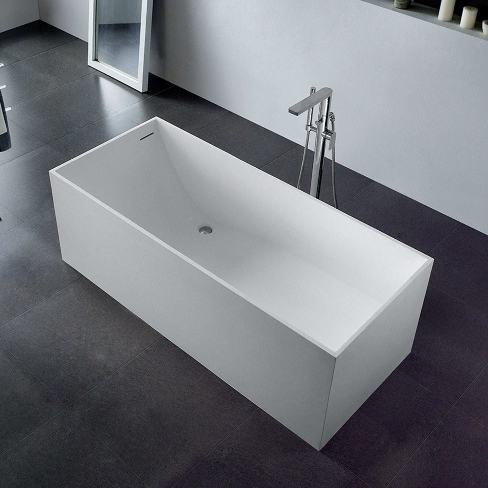 GALLARIA ANZO FREESTANDING STONE BATHTUB WHITE (AVAILABLE IN 1560MM AND 1700MM)