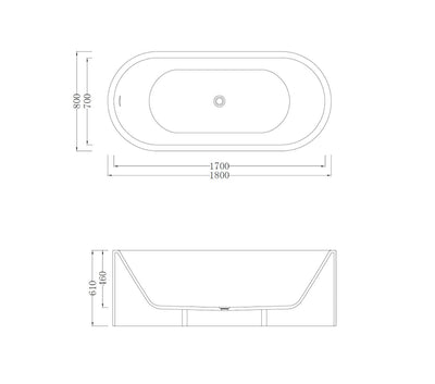 GALLARIA TERAMO FREESTANDING STONE BATHTUB WHITE 1800MM