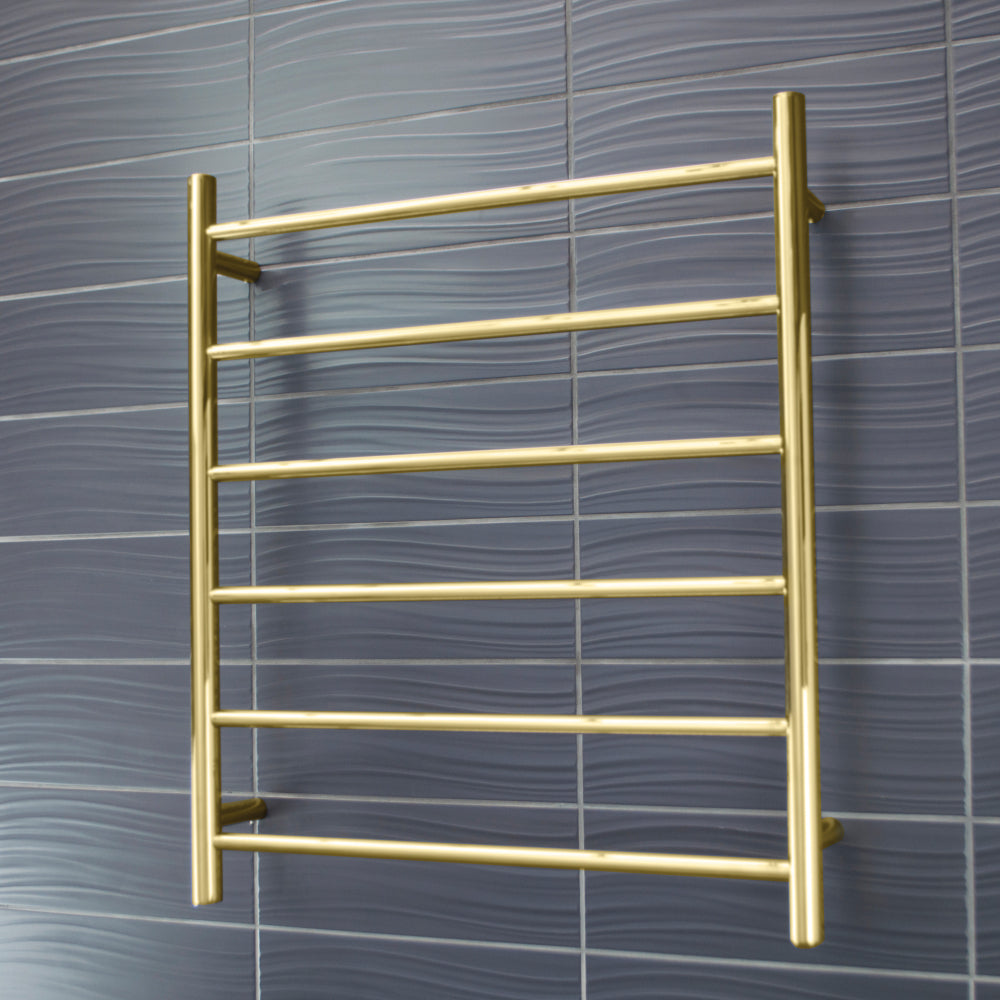 RADIANT HEATING 6-BARS ROUND NON-HEATED TOWEL RAIL BRUSHED GOLD 700MM