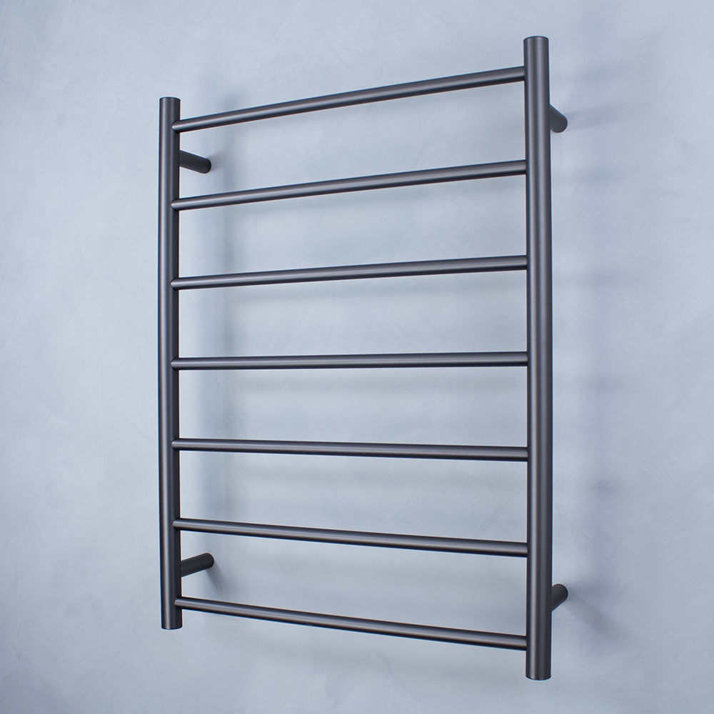 RADIANT HEATING 7-BARS ROUND HEATED TOWEL RAIL GUN METAL GREY 600MM