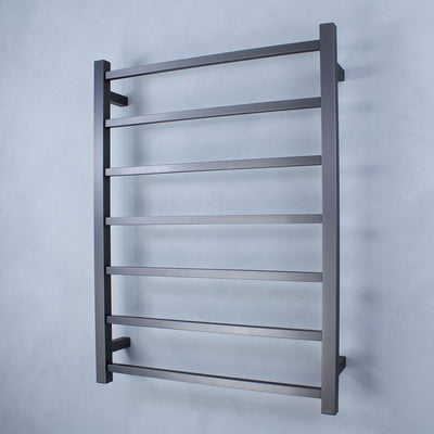 RADIANT HEATING 7-BARS SQUARE HEATED TOWEL RAIL GUN METAL GREY 80WATTS 600MM